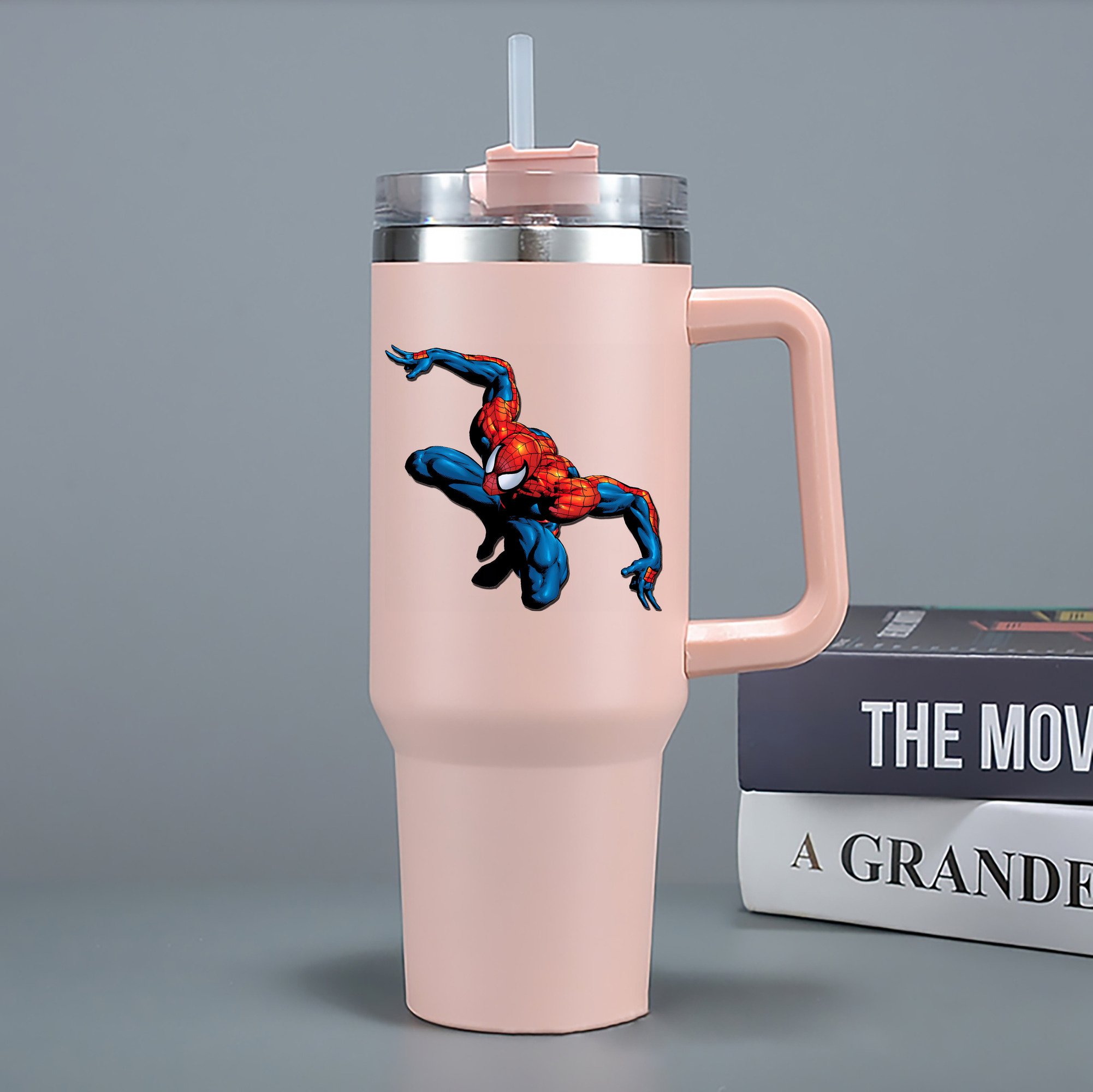 （画像用） Spider Man スパイダーマン 1200mL車用タンブラー - クリスタルステッカー（プラスチックストロー付き）